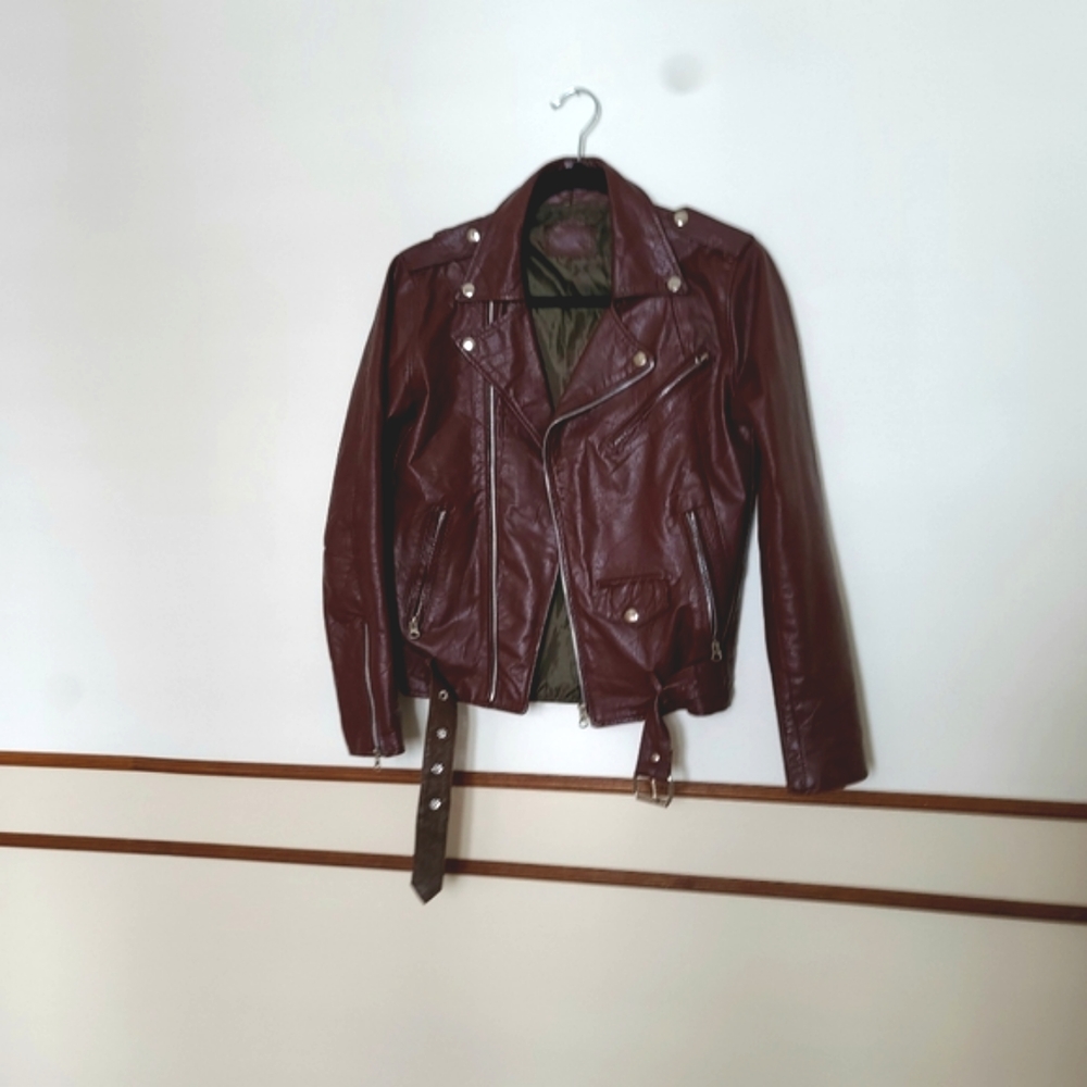 Burgundy Leather Moto Jacket